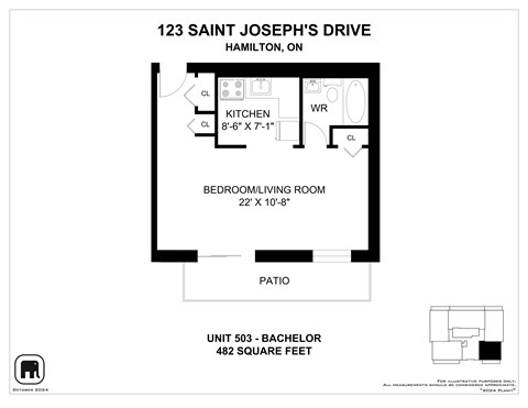 A floor plan for a unit at 123 Saint Joseph's Drive in Hamilton, Ontario.